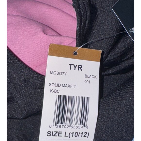 TYR Girls Solid Maxfit Swimsuit Size L (10/12) Black/Pink - Picture 5 of 5
